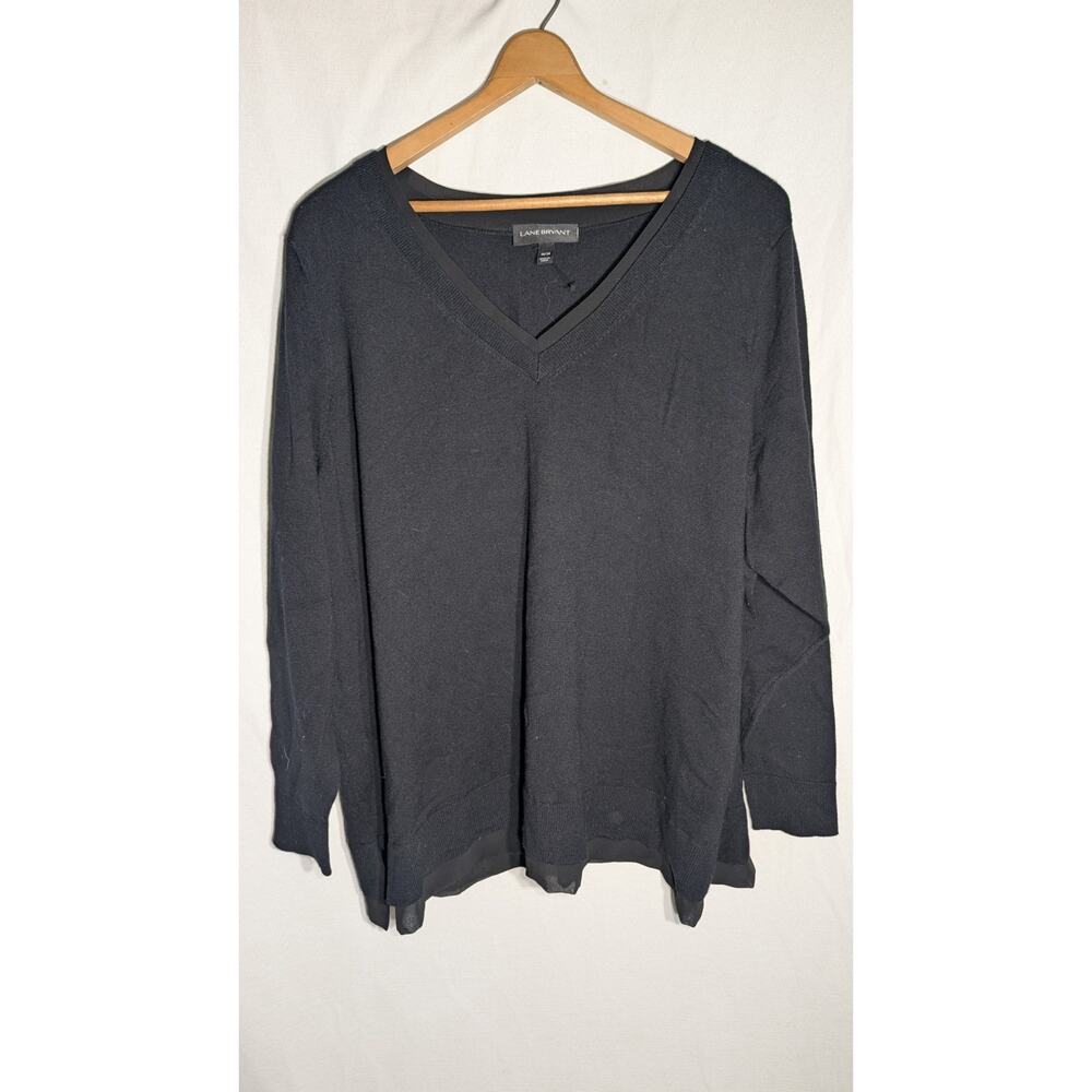 Lane Bryant Women's V Neck Sweater Sz 26/28 Lace Trim Black Classic Minimalist